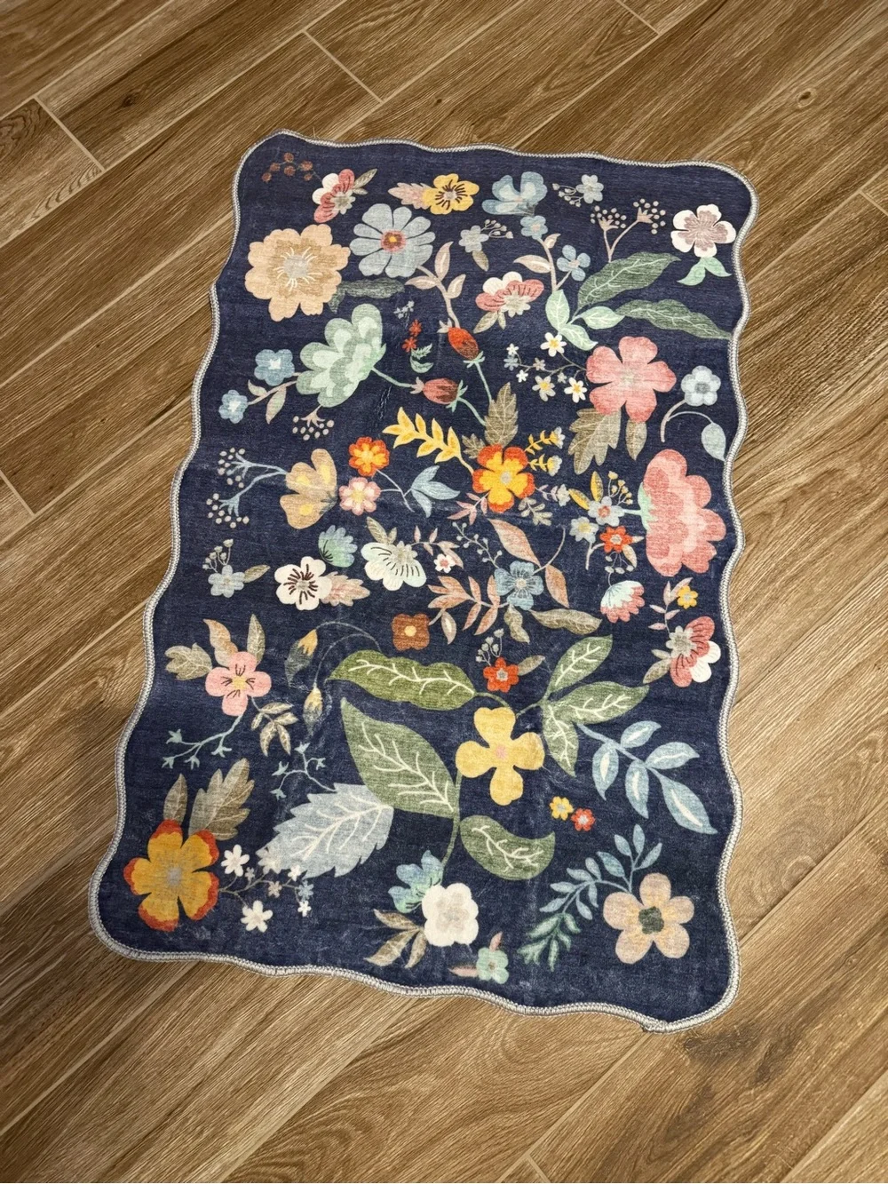 Plush Floral Navy Dog Mat - Non-Slip Pet Door Rug